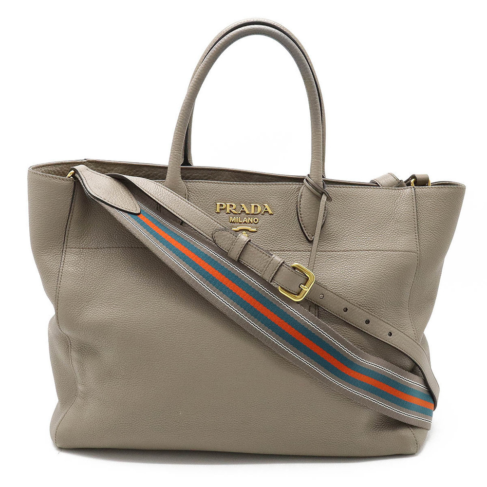 Prada Vitello Daino Tote Bag Crossbody Leather ARGILLA Greige Gray